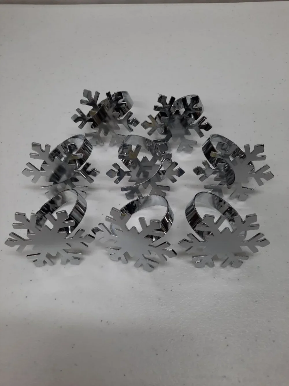 Set of 8 Silver Snowflake Napkin Rings Christmas Holiday Winter Table Decor